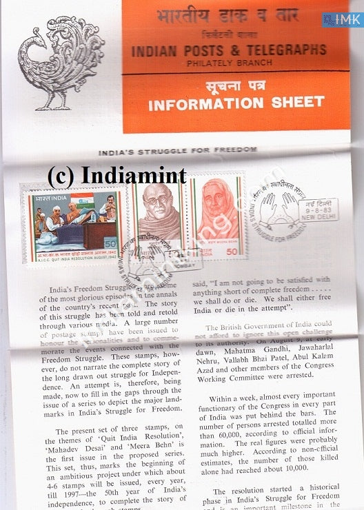 India 1983 Meera Behn Mahadev Desai (Setenant Brochure) - buy online Indian stamps philately - myindiamint.com