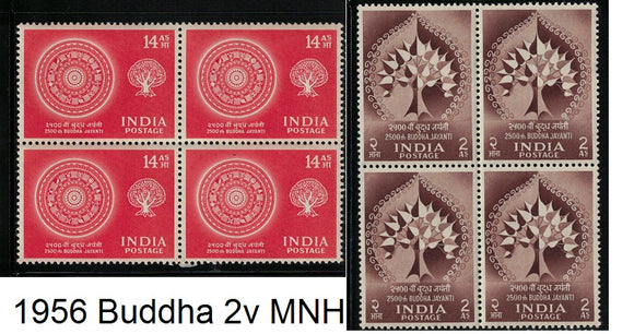 India 1956 Buddha Jayanti 2v MNH (Block B/L 4) White Gum