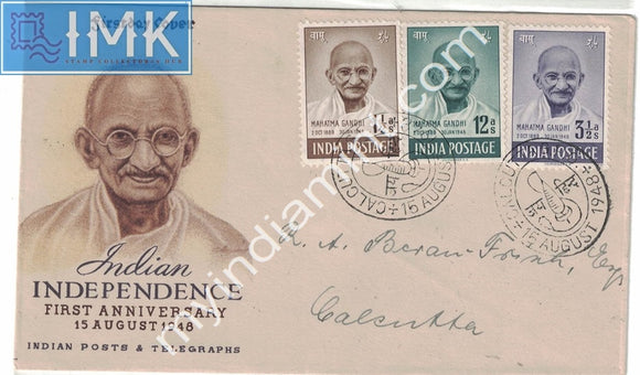 India 1948 Mahatma Gandhi 3v FDC Calcutta cancelled cover #F2
