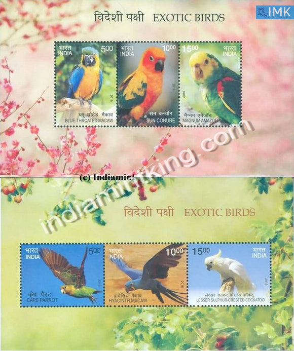 India 2016 Exotic Birds Series 2 (Set of 2) MNH Miniature Sheet - buy online Indian stamps philately - myindiamint.com