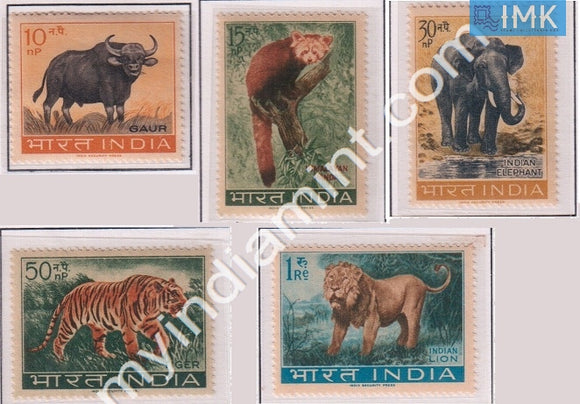 India 1963 MNH Wild Life Preservation Set Of 5v (Tiger, Lion, Ox, Elephant, Panda) - buy online Indian stamps philately - myindiamint.com