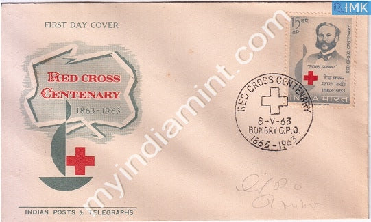 India 1963 FDC Henry Dunant Red Cross Centenary (FDC) - buy online Indian stamps philately - myindiamint.com