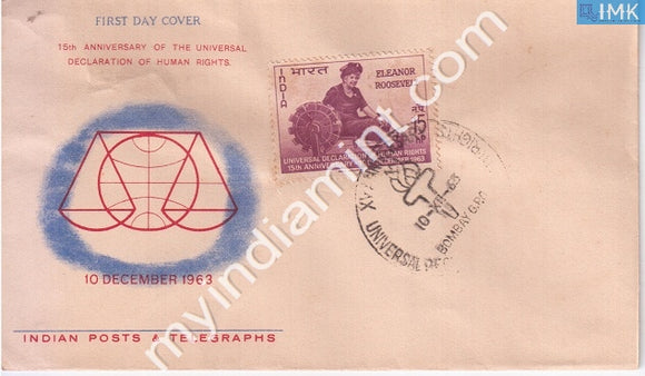India 1963 FDC Declaration Of Human Rights Elenor Roosevelt (FDC) - buy online Indian stamps philately - myindiamint.com
