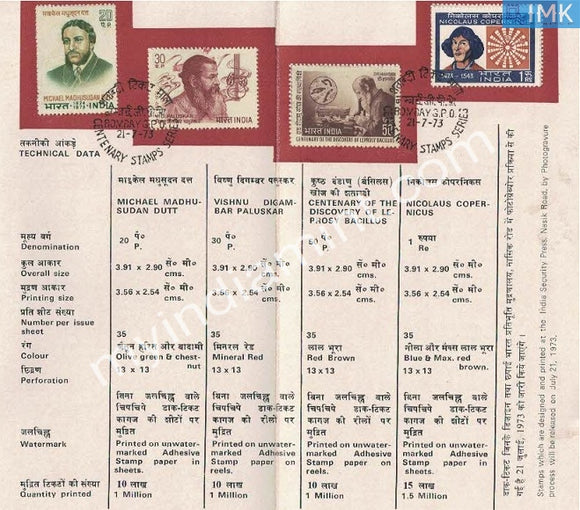 India 1973 Centenary Series 4V Set Nicholas Madhusudan Dutt (Cancelled Brochure) - buy online Indian stamps philately - myindiamint.com