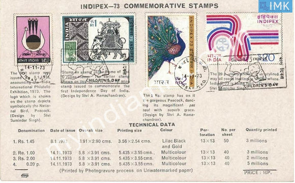India 1973 Indipex-73 Exhibition 3V Set (Cancelled Brochure) - buy online Indian stamps philately - myindiamint.com