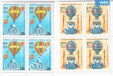 India 1983 MNH Manned Flight Set Of 2v - Hot Air Baloon (Block B/L 4) - buy online Indian stamps philately - myindiamint.com
