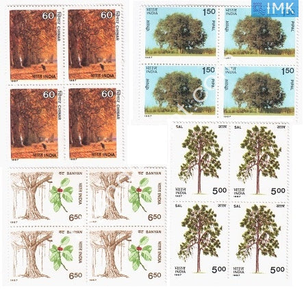 India 1987 MNH Indian Trees Set Of 4v (Block B/L 4) - buy online Indian stamps philately - myindiamint.com
