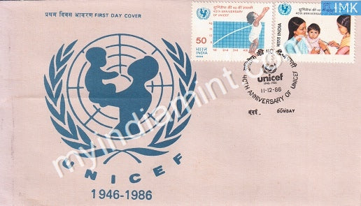 India 1986 40Th Anniv. Of Unicef Set Of 2v (FDC) - buy online Indian stamps philately - myindiamint.com