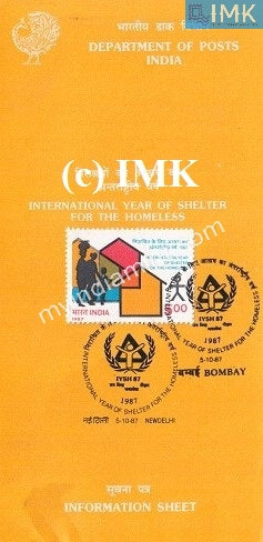 India 1987 International Year Of Shelter For Homeless (Cancelled Brochure) - buy online Indian stamps philately - myindiamint.com