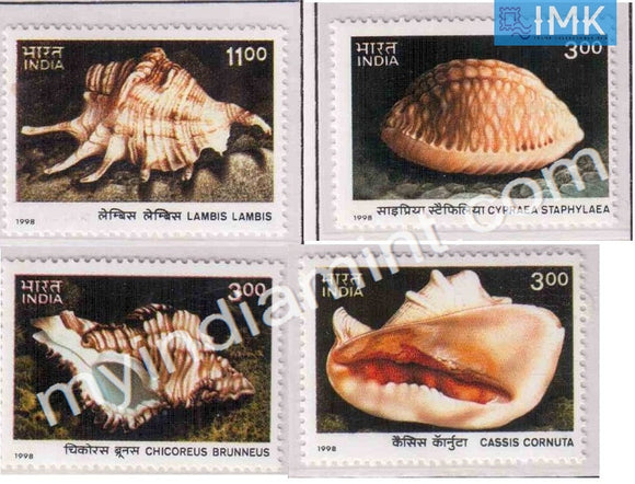 India 1998 MNH Year Of Ocean Sea Shells Set Of 4v - buy online Indian stamps philately - myindiamint.com