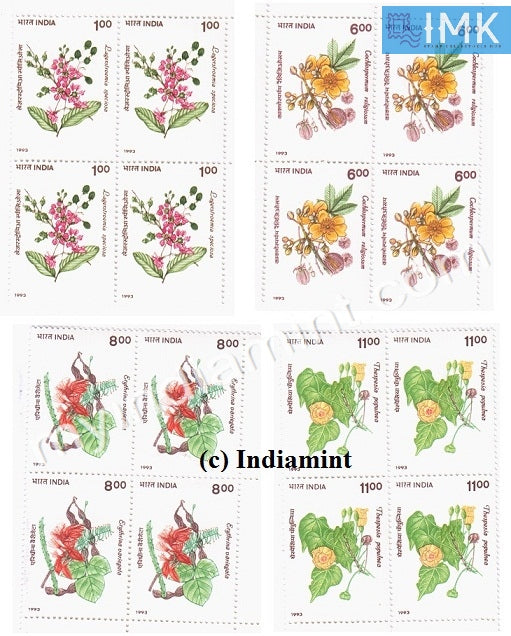 India 1993 MNH Indian Flowering Trees Set Of 4v (Block B/L 4) - buy online Indian stamps philately - myindiamint.com