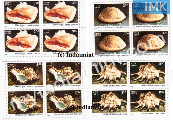 India 1998 MNH Year Of Ocean Sea Shells Set Of 4v (Block B/L 4) - buy online Indian stamps philately - myindiamint.com