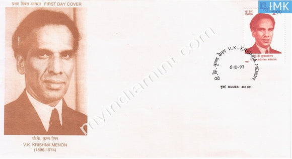 India 1997 V. K. Krishna Menon (FDC) - buy online Indian stamps philately - myindiamint.com