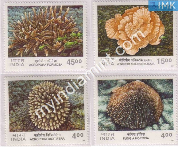 India 2001 MNH Corals of India Set of 4v - buy online Indian stamps philately - myindiamint.com