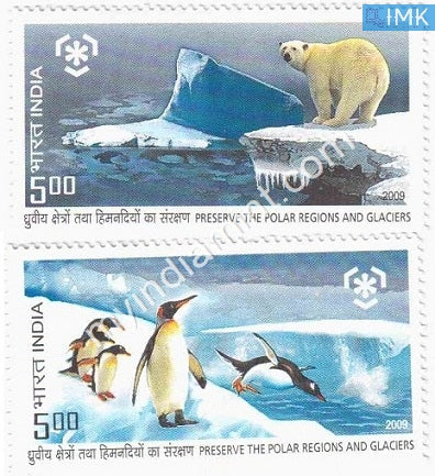 India 2009 MNH Preserve The Polar Region And Glaciers Set of 2v - buy online Indian stamps philately - myindiamint.com