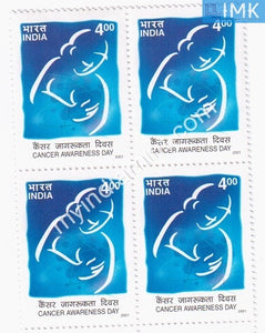 India 2001 MNH Cancer Awareness Day (Block B/L 4) - buy online Indian stamps philately - myindiamint.com
