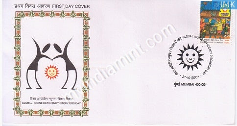 India 2001 MNH Global Iodine Deficiency Disorders (FDC) - buy online Indian stamps philately - myindiamint.com