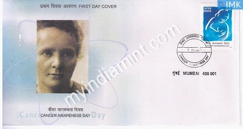 India 2001 MNH Cancer Awareness Day (FDC) - buy online Indian stamps philately - myindiamint.com