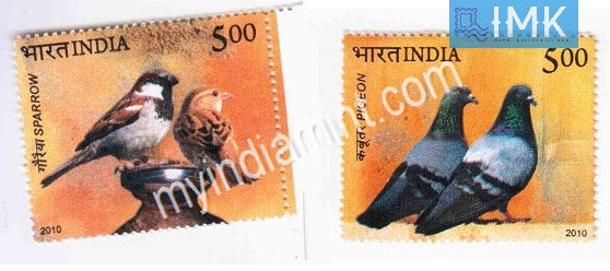India 2010 MNH Pigeon & Sparrow Set Of 2v - buy online Indian stamps philately - myindiamint.com