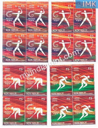 India 2010 MNH Commonwealth Games Set Of 4v (Block B/L of 4) - buy online Indian stamps philately - myindiamint.com