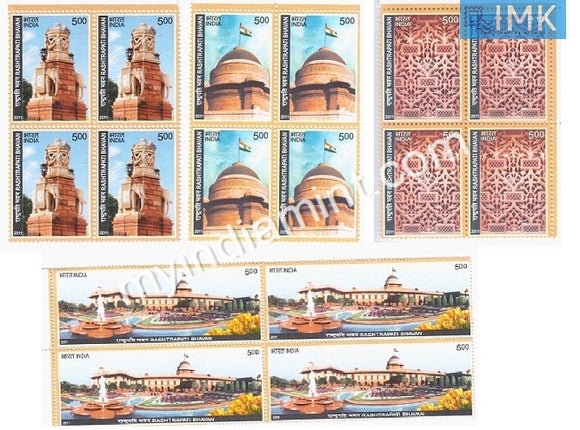 India 2011 MNH Rashtrapati Bhawan Set Of 4v (Block B/L of 4) - buy online Indian stamps philately - myindiamint.com