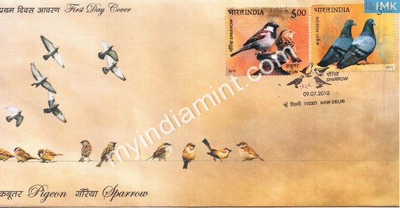 India 2010 MNH Pigeon & Sparrow Set Of 2v (FDC)