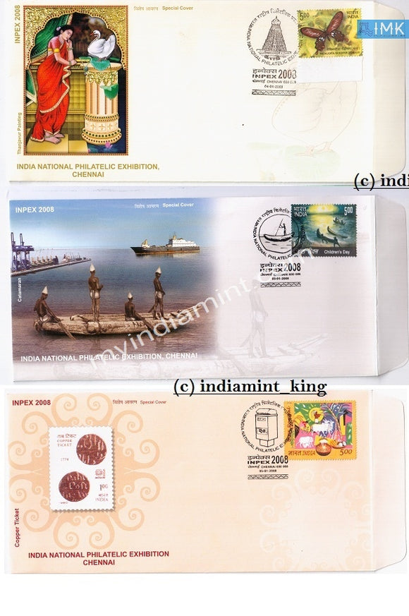 India 2008 Special Cover Inpex Chennai - Set Of 3 #SP4 - buy online Indian stamps philately - myindiamint.com