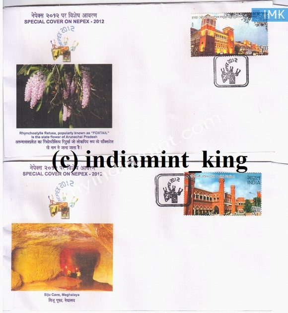 India 2012 Special Cover On Nepex Foxtail & Siju Cave - Set Of 2 #SP7 - buy online Indian stamps philately - myindiamint.com
