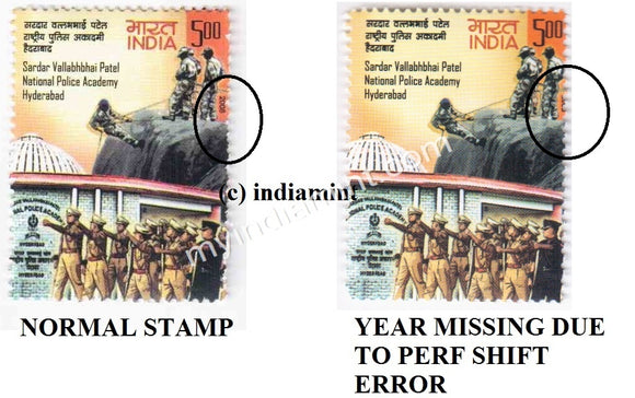India 2008 Sardar Patel Police Academy Error MNH Year Partially Cut #ER3 - buy online Indian stamps philately - myindiamint.com