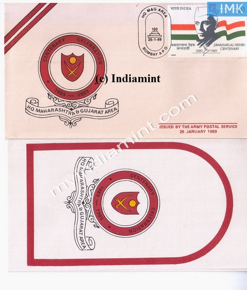 India Army Cover 1989 HQ Maharastra & Gujrat Area Centenary Celebration #A4 - buy online Indian stamps philately - myindiamint.com