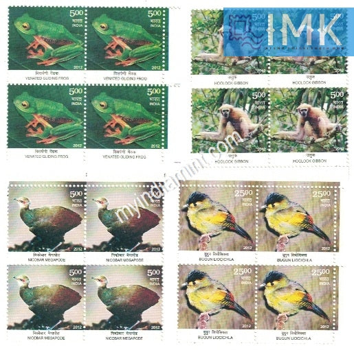 India 2012 Endemic Species India Bio-Diversity Hot Spots Set of 4v  (Block B/L 4)