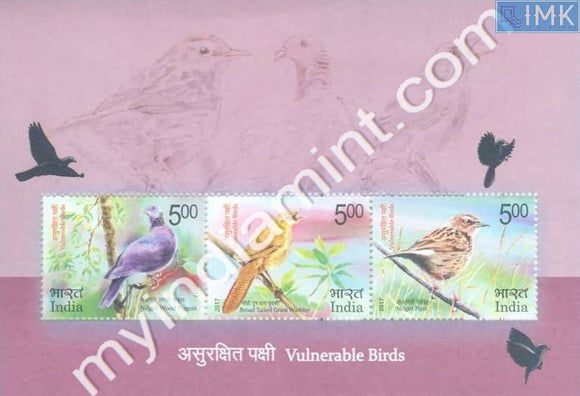 India 2017 Vulnerable Birds Miniature Sheet MNH