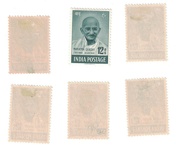 India 1948 Mahatma Gandhi 12a Hinged /Disturbed Gum Mint Stamp