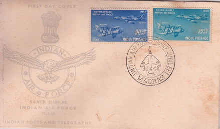 India 1958 Silver Jubilee Indian Air Force 2v (FDC) #F1 (On 2 Covers)