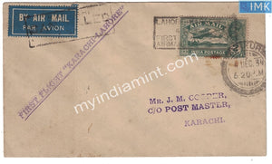 India 1934 Jal Cooper First Flight Karanchi-Lahore Travelled Cover #F2